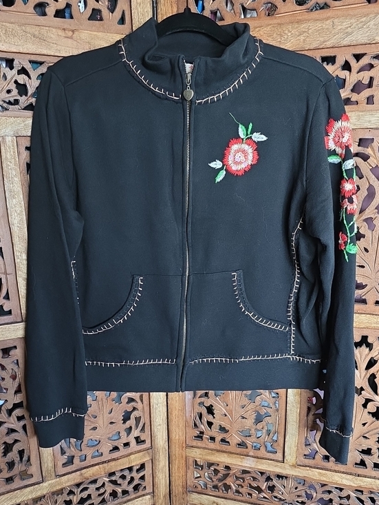 gemini Jackets & Blazers - Black Boho Jacket with Red Floral Embroidery